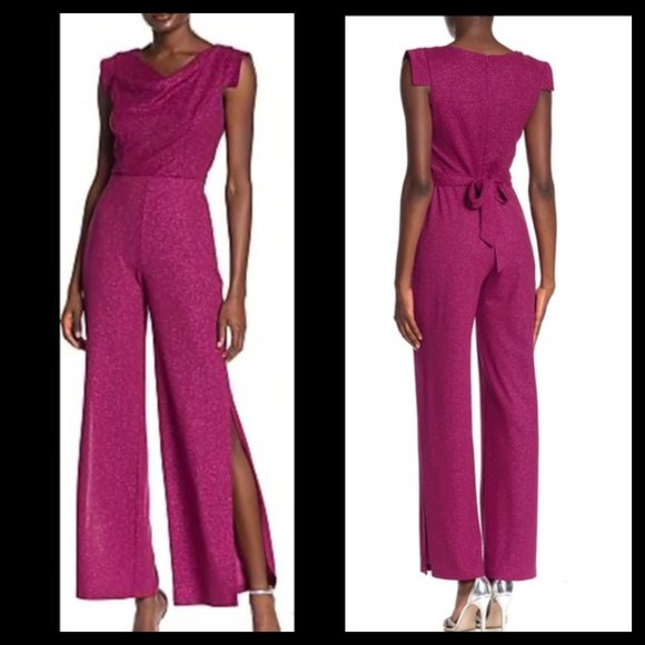 bebe Pants - bebe Wine Cap Sleeve Sparkle Jumpsuit NWT 10
